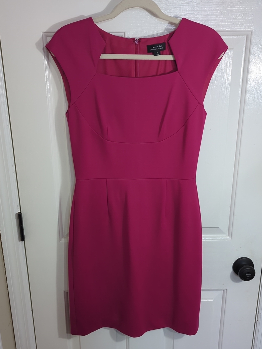 Tahari Fuchsia Cap-Sleeve Midi Sheath Dress
